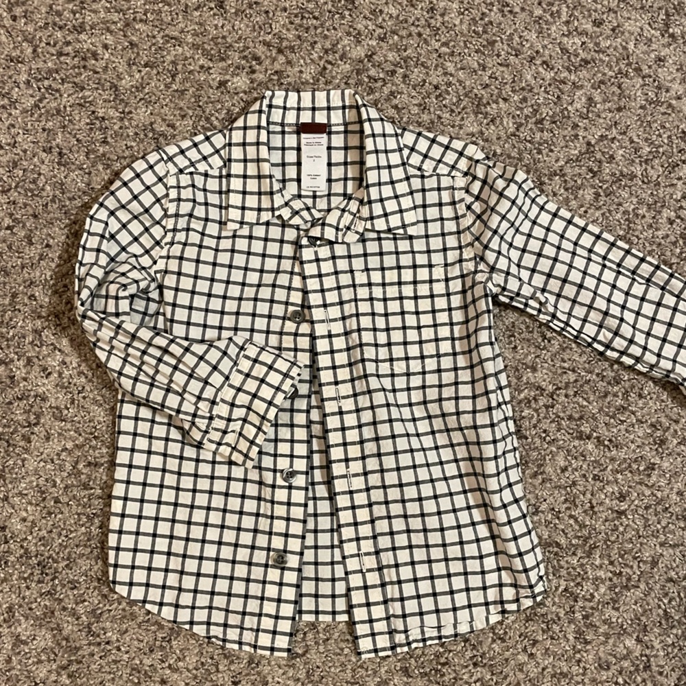 Boys toddler 2t black and white plaid button down shirt